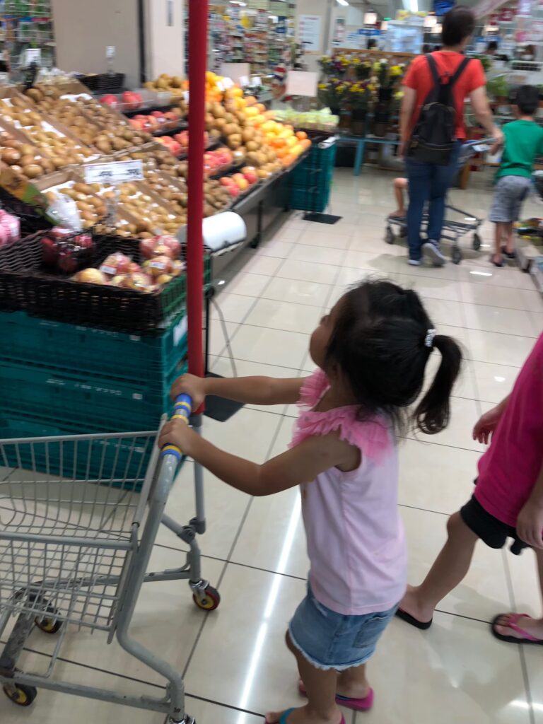 子供用カートを使う娘